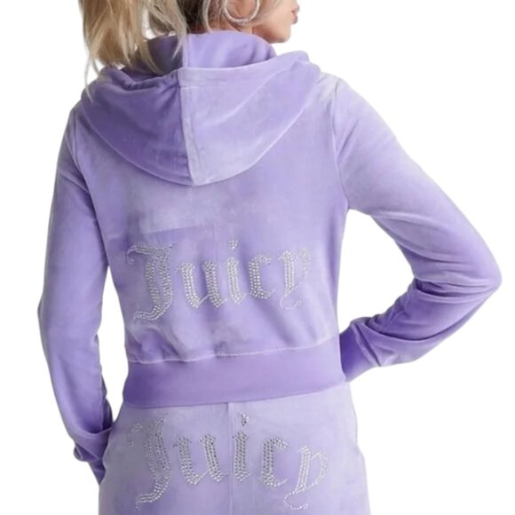 JUICY COUTURE BLING Velour 2 Piece TRACKSUIT Pants + Hoodie Set Lavender Purple - Picture 1 of 10